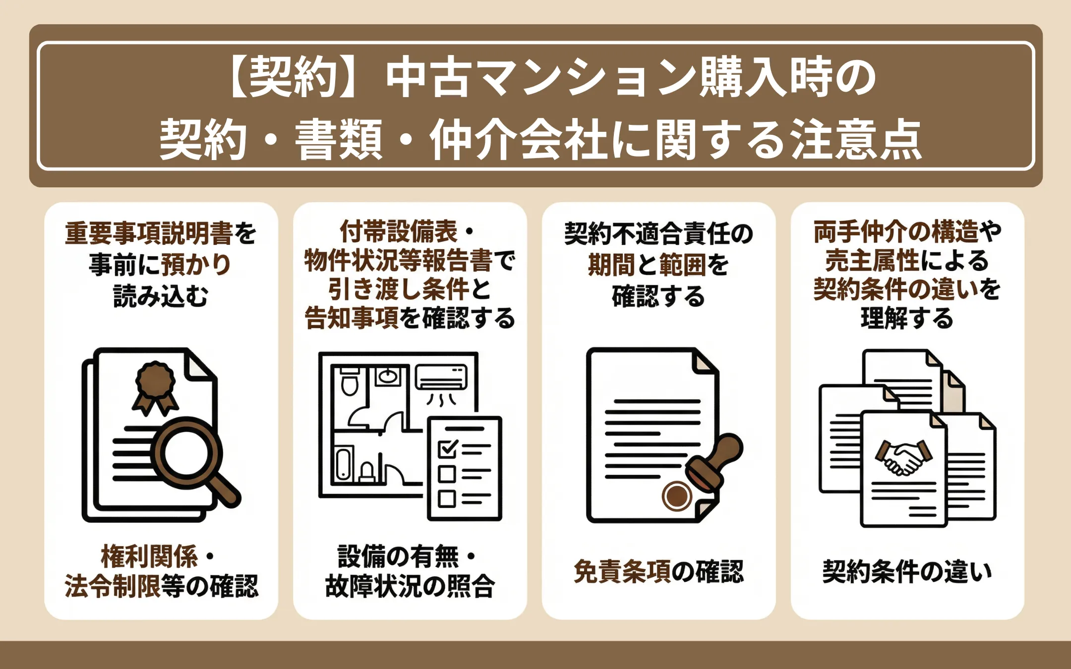 【契約】中古マンション購入時の契約・書類・仲介会社に関する注意点