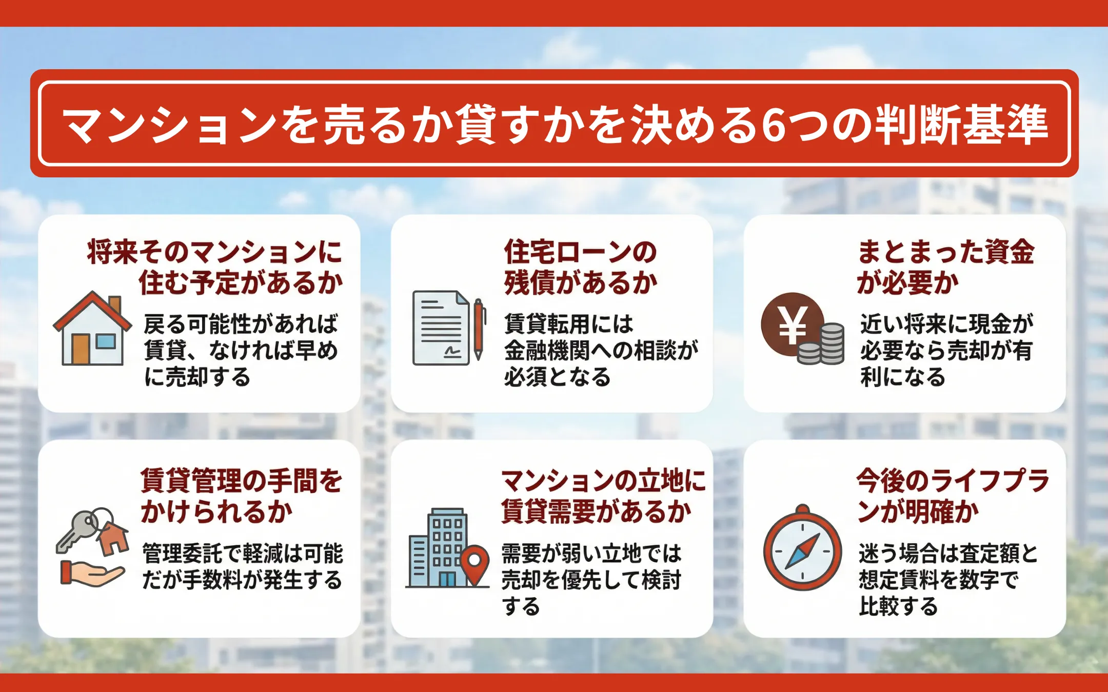 マンションを売るか貸すかを決める6つの判断基準