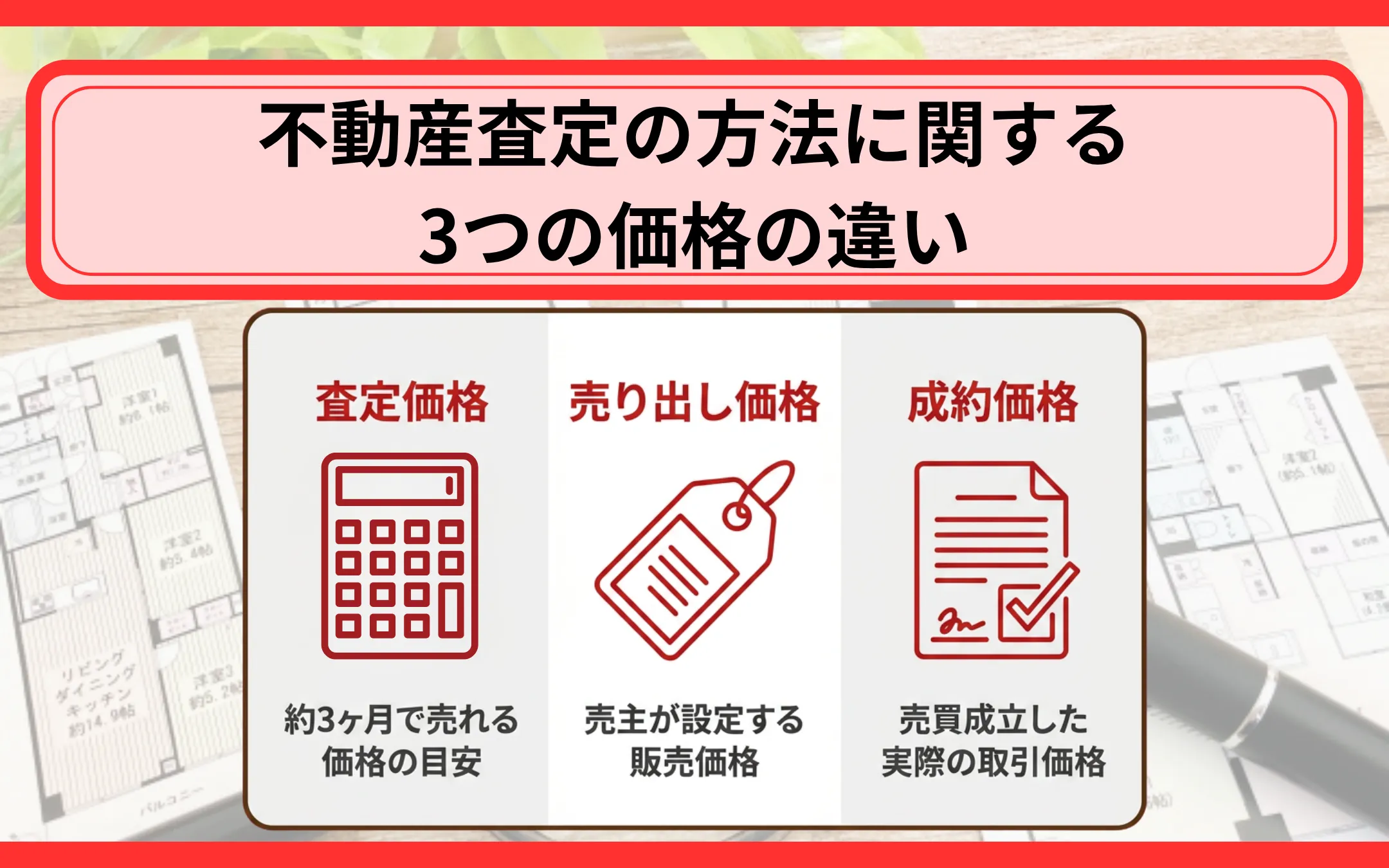 不動産査定の方法に関する3つの価格の違い