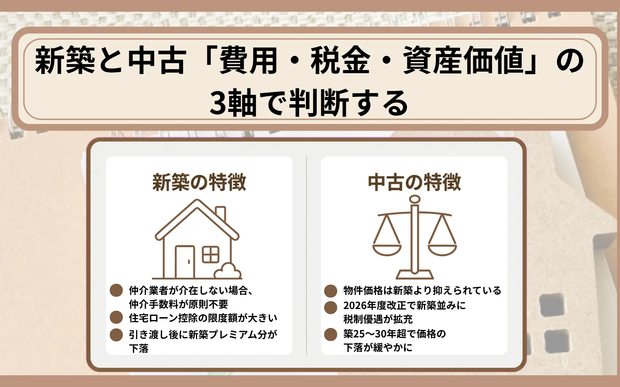新築と中古どっちがいいかは「費用・税金・資産価値」の3軸で判断する