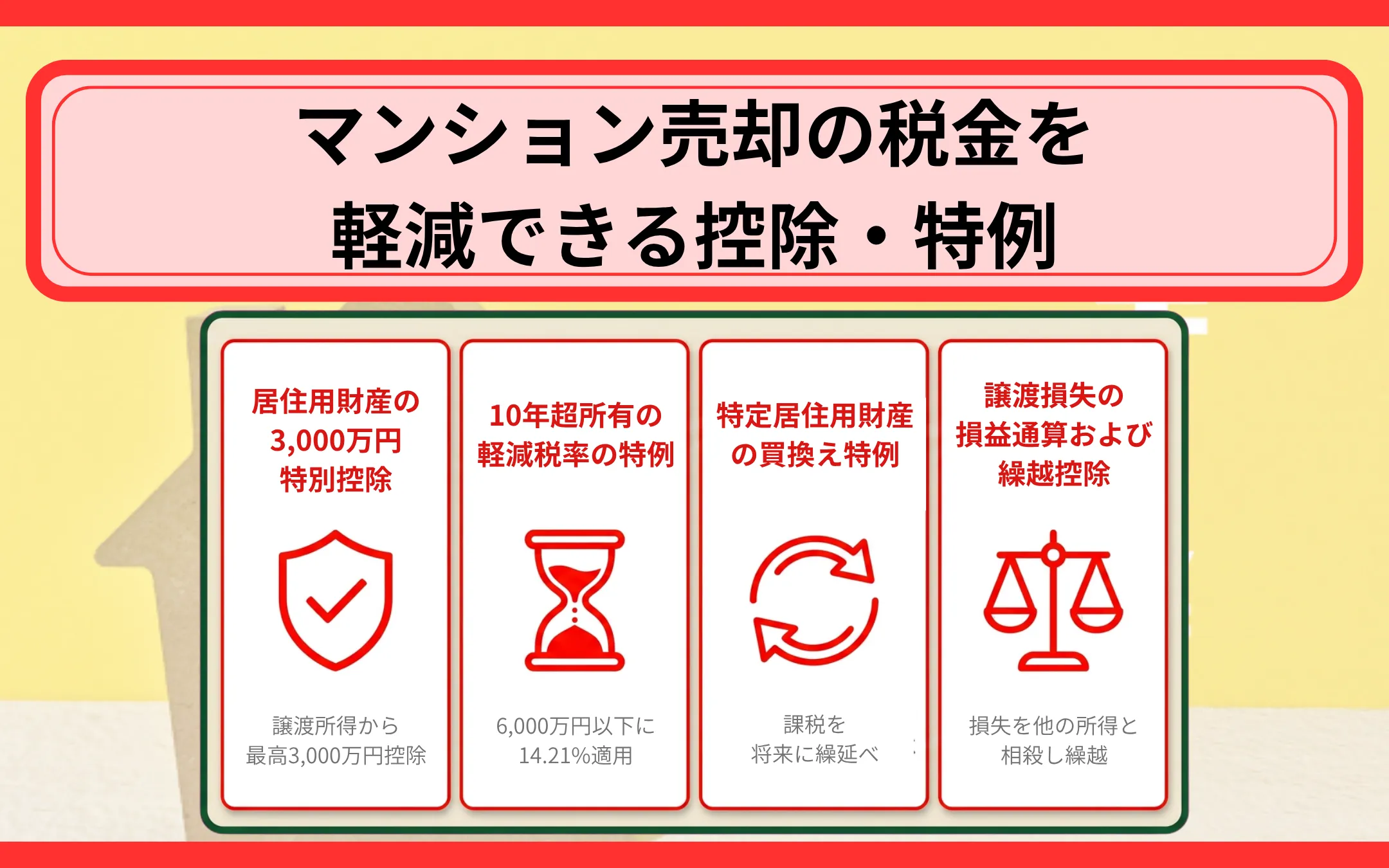 マンション売却の税金を軽減できる控除・特例