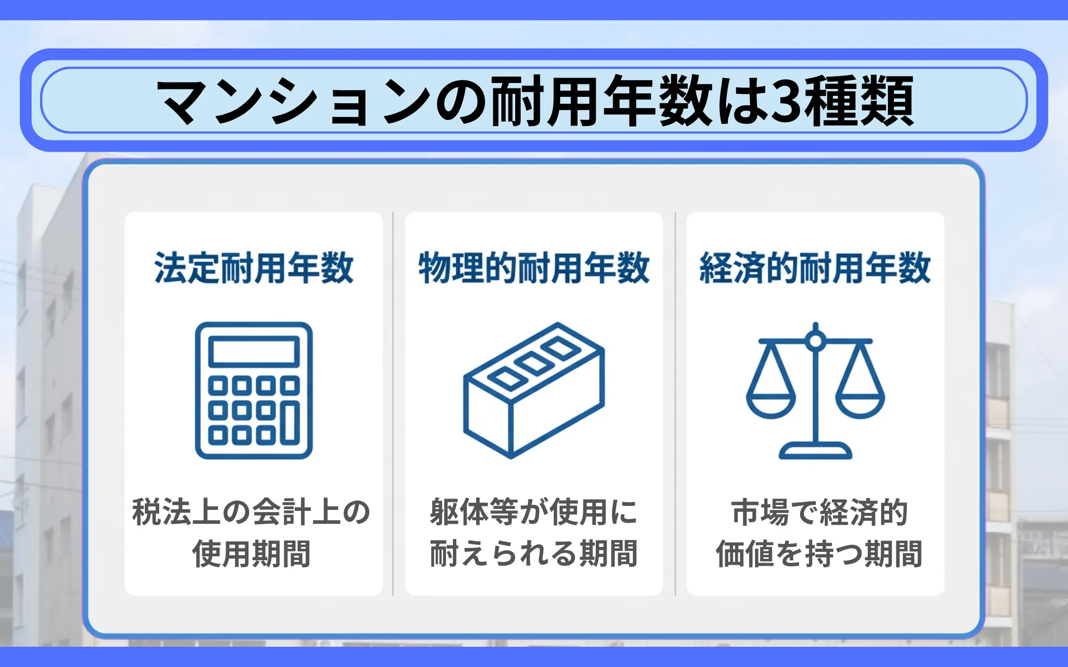 マンションの耐用年数は3種類